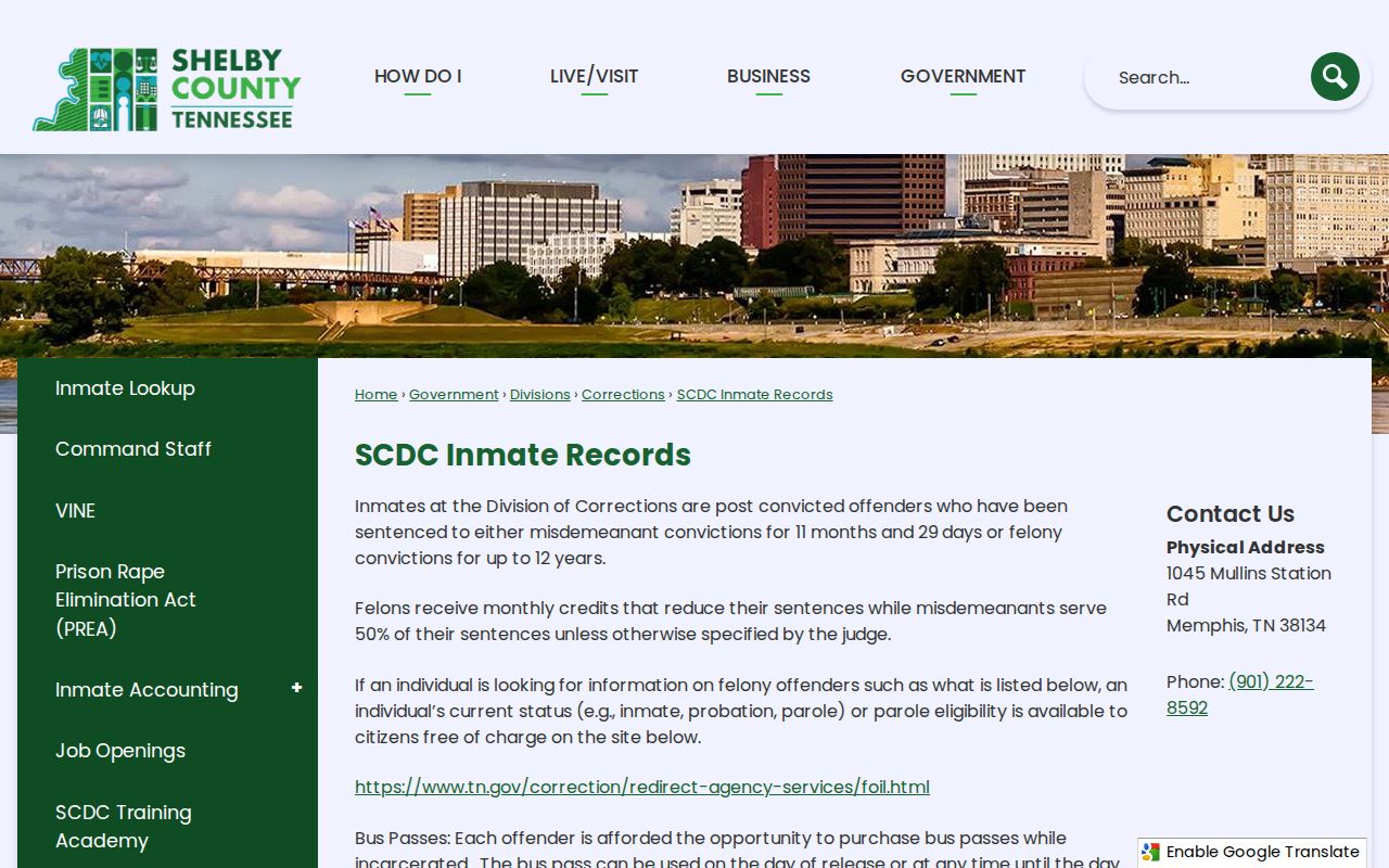 Shelby County arrest history corrections inmate records page