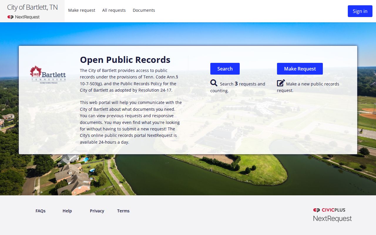 Bartlett criminal records request portal in NextRequest
