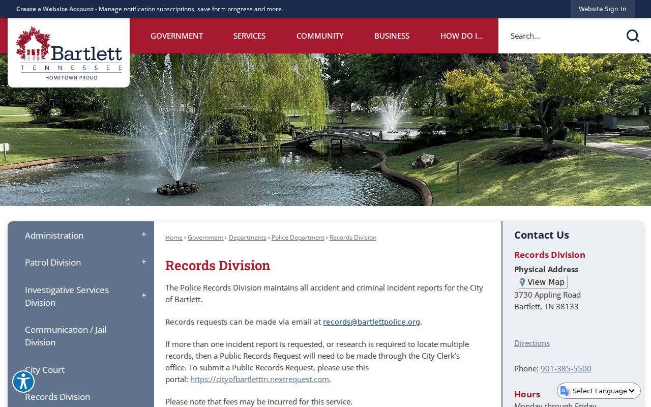 Bartlett criminal incident report procedures from Police Records