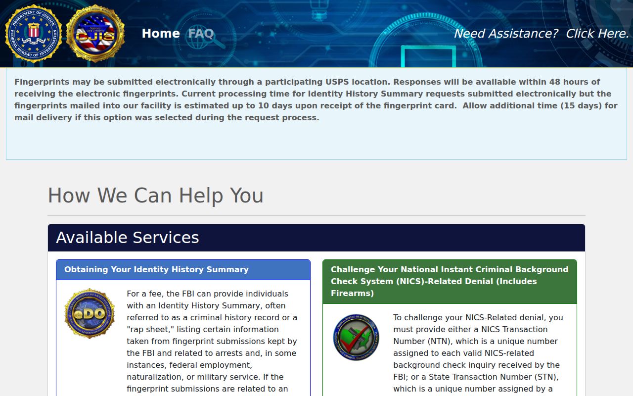 FBI identity history self-review order portal
