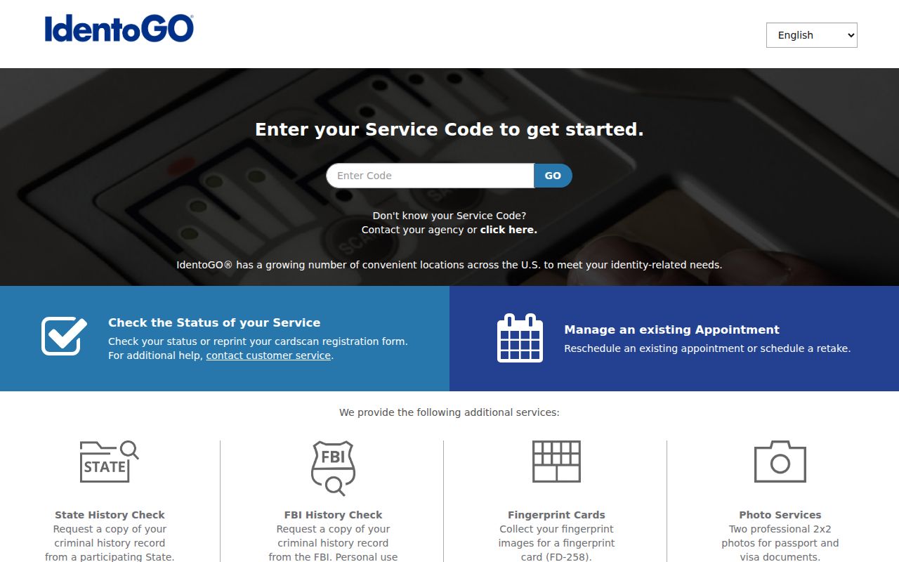 IdentoGO Tennessee fingerprint appointment interface