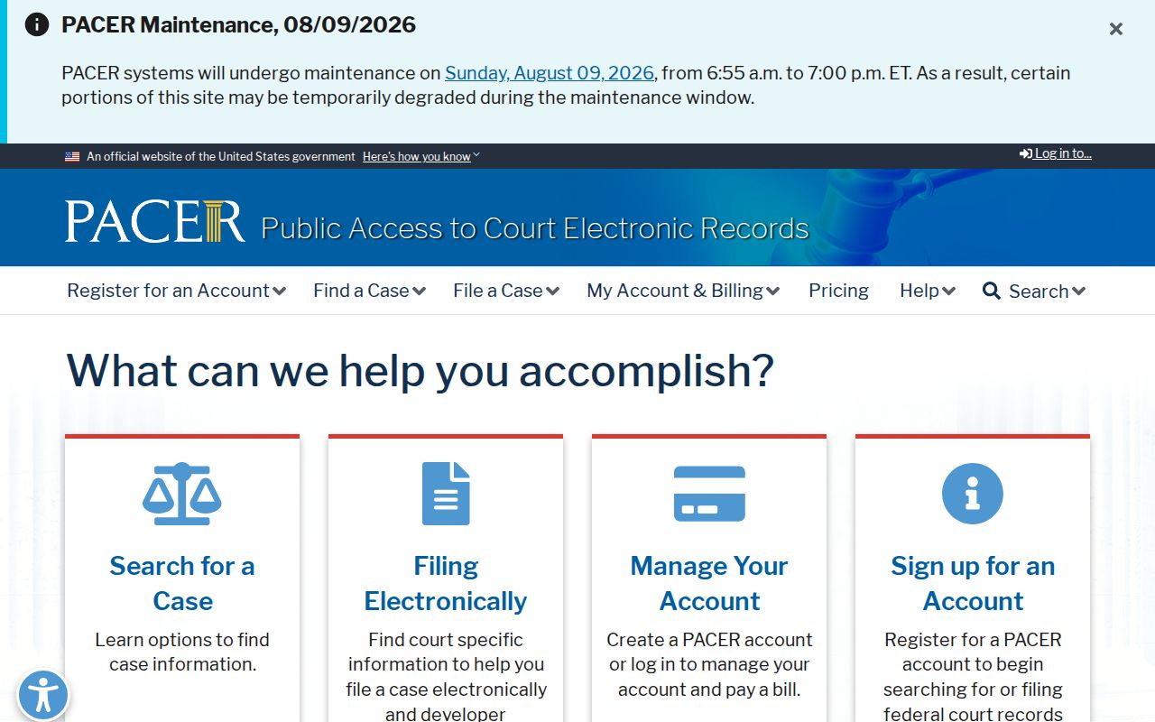 PACER federal court records search gateway for Memphis cases