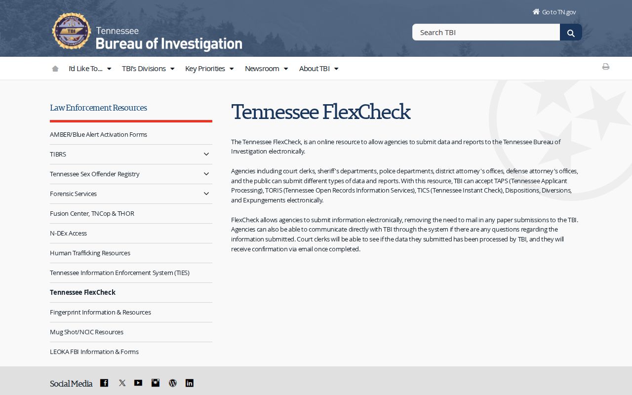 Tennessee FlexCheck service types and criminal-record reporting flow